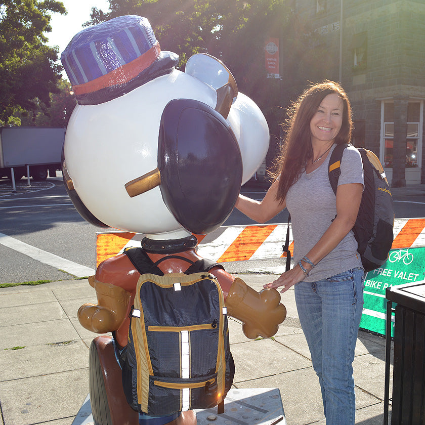 Mudroom Backpack visits with Snoopy